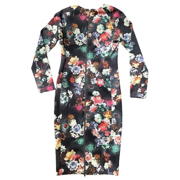Felicity & Coco Womens‎ M Floral Peacock Bodycon Wiggle Dress Zip Back Stretch - Picture 5 of 9